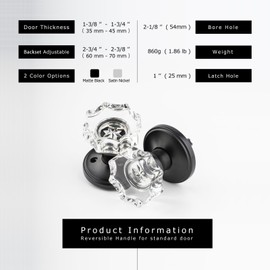 Linkaa Crystal Knobs Glass Door Knob Door Handle,Black Passage Door Handle Levers Interior for Laundry Hallway Bathroom Bedroom (Black Passage Knob, 1 Pack)