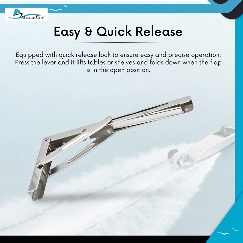 MARINE CITY Folding Shelf Bracket, 304-Grade Stainless Steel, Corrosion-Resistant, Rust-Proof,