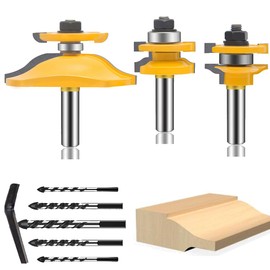 LEATBUY 1/2-Inch Shank 3 PCS Router Bit Set, Round Over Raised Panel Cabinet Door Rail and Stile Router Bits, Woodworking Wood Cutter, Wood Carbide Groove Tongue Milling Tool(1/2-Double S)