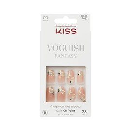 KISS Voguish Fantasy, Uñas Postizas, Pegamento Incluido, "4X4", Nude Claro, Tamaño Mediano, Forma De Ataúd, Incluye 28 Uñas, Pegamento 2G, 1 Palito De