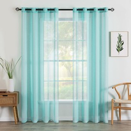 MIULEE 2 Panels Sheer Window Curtains Elegant Window Voile Panels Drapes Treatment for Bedroom Living Room 46" Wx72 L Grommet Top Turquoise