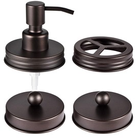 Komashr Mason Jar Bathroom Accessories Lids Set(4pcs) - Jar Not Included - Soap Dispenser,Toothbrush Holder, Apothecary Jars Lids for Regular Mouth Mason Jars - Rustproof Stainless Steel，Bronze