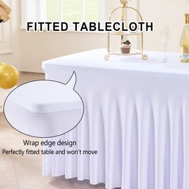 gogoparti White 6FT Spandex Tablecloth, 1 Pack Table Cover for 6 Foot Rectangle Tables, Wrinkle Free Stretchy Fitted Table Skirts for Parties Wedding Birthday Baby Shower