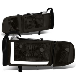 DNA MOTORING HL-LB-DR944-SM-CL1 Smoke Clear Headlights with LED DRL Compatible with 94-01 Ram 1500 94-02 Ram 2500 3500 Not fit Sport Models