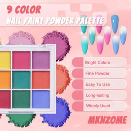 MKNZOME 9 Colours Nail Pigment Powder, Chrome Nail Powder, 100 Pcs Nail Sponges for Ombre with Metal Grabber, Nail Art Tools Nail Art Palette Color Changes for Nail Design, Nail Art, B