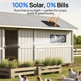 DC HOUSE 20W Solar Fan Powered Exhaust Fan for Chicken Coops, Greenhouses, Sheds, Pet Houses, and Windows - Waterproof and Plug Play Easy Connector