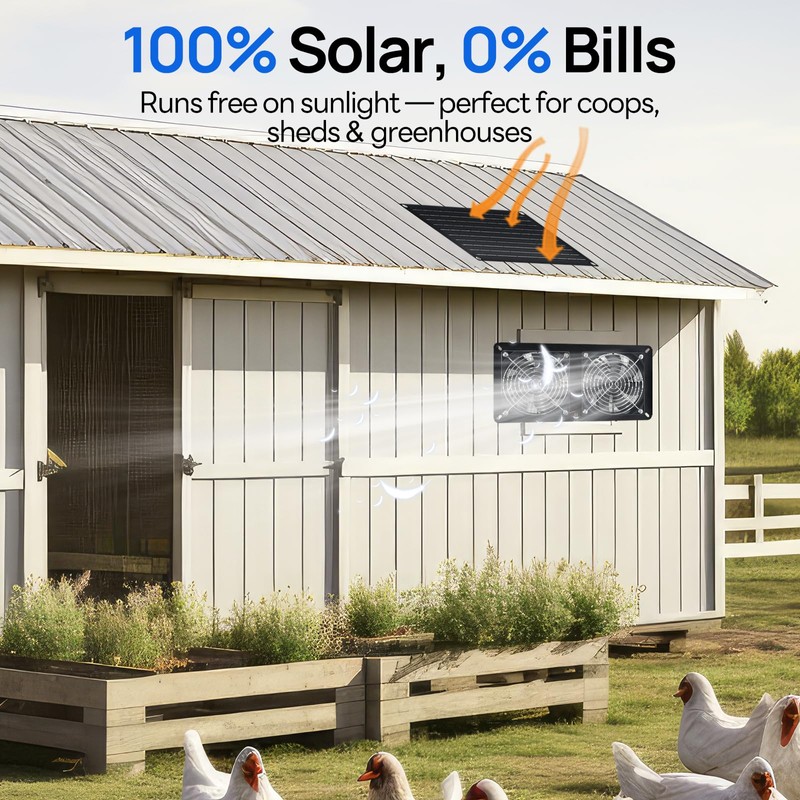 DC HOUSE 20W Solar Fan Powered Exhaust Fan for Chicken