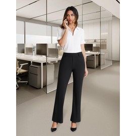 DLOODA Dress Work Pants Women Business Casual Slack Trousers Stretchy Pull On Office Flare Pants with Pockets（Black XL）