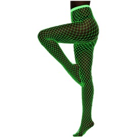 Glamorstar Glow in the Dark Fishnet Stockings Luminous Hollow Out High Waist Tights Pantyhose for Women White