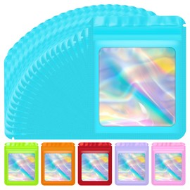 JETMORE 100 pcs Mylar Bags, Resealable Holographic Bags, Sealable Packaging Bags for Small Business, Freshie Supplies, Candy Sample Jewelry Product Bag, Foil Pouch for Party Favor (3×3 Inch, Blue)