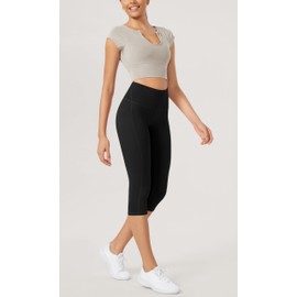 ODODOS ODLEX 2-Pack High Waist Workout Capris with Pockets for Women, 19" Yoga Capri Leggings, Black+Black, Large