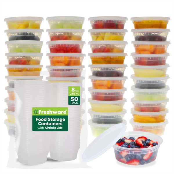 Freshware Food Storage Containers [50 Set] 8 oz Plastic Deli