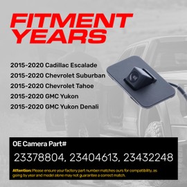 Master Tailgaters Replacement for Cadillac Escalade (2015-2020) / Chevrolet Suburban, Tahoe (2015-2020) / GMC Yukon, Yukon Denali (2015-2020) Backup Camera OE Part # 23378804, 23404613, 23432248