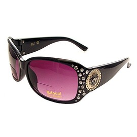 Kleo Womens Designer Bifocal Sunglasses with Rhinestones - Hard Case Included (Black, 2.25 x)