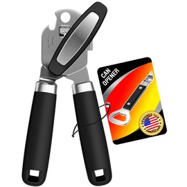 2PCS Can Opener Manual & Bottle Opener, Smooth Edge Manual Can Openers with Strong Magnet, Heavy Duty Stainless Steel Abrelatas Handheld Can Openers for Seniors- Premium Kitchen Supplies (Black)