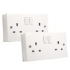 SHPELEC® Square Edge White 13A 2 Gang Switched Socket with