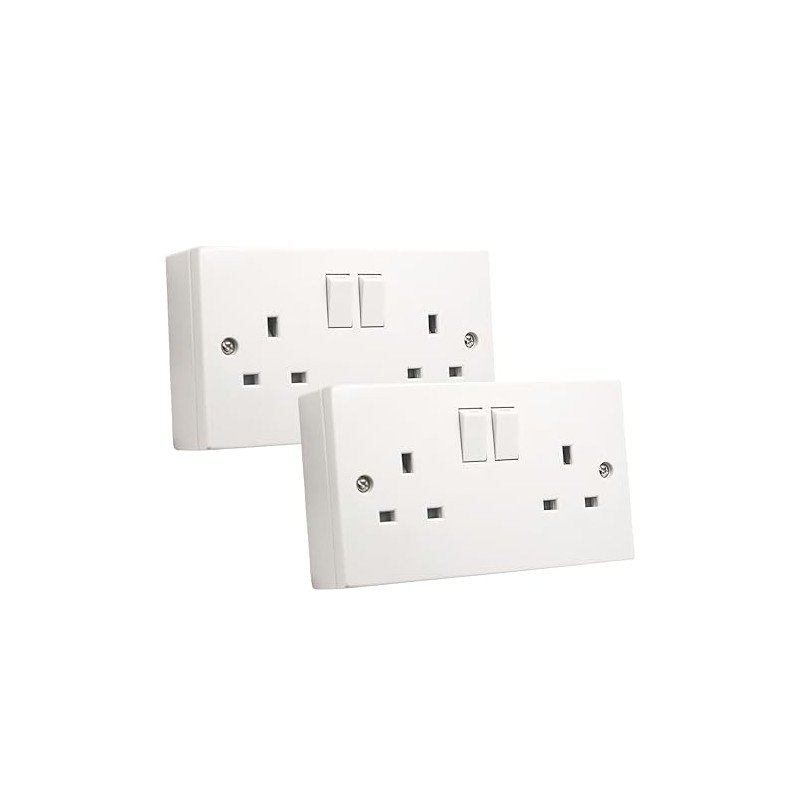 SHPELEC® Square Edge White 13A 2 Gang Switched Socket with
