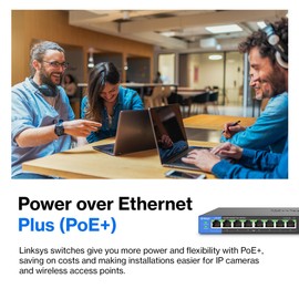 Linksys LGS116P 16 Port Gigabit Unmanaged Network PoE Switch with 8 PoE+ Ports @ 80W - Ideal for Business, Home, Office, IP Surveillance - Ethernet Switch Hub with Metal Housing, Desktop / Wall Mount