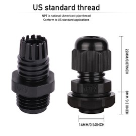 Venforze NPT Cable Glands, 1/4" NPT Strain Relief Nylon Cord IP68 Waterproof connector 24pcs Wire Pass Through Grip