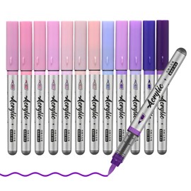 ZZWUAPT Purple Pink Acrylic Paint Pens,12 Color Paint Pens Markers,Brush Tip Paint Pens for Rock Painting Wood Glass Ceramic Canvas Stone DIY Crafts Making Art Supplies