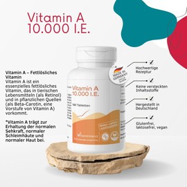 Vitamintrend Vitamin A 10,000 IU, 180 Tablets, Swallow-friendly, Retinyl Acetate, Dietary Supplement Vegan without Magnesium Stearate, Made in Germany