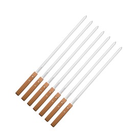 KAOROU Kabob Skewers 23 Inch Long,2/5 Inch Wide Heavy Stainless Steel with Wood Handle,Perfect for Koobideh Kebab Persian/Brazilian Style Chicken Shrimp Kebab,Set of 7 with Bag