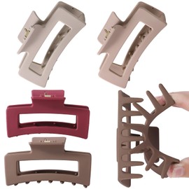 ETANEAR 2025 Cloud Clips 4.2"- 4Pcs Soft Silicone Hair Claw Clips for Women, Non-Slip Strong Hold Unsnappable Flexible for Thin/Thick/Curly Hair, All-Day Comfort (Red, Espresso, Lavender, Pink)