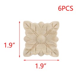T Tulead Wood Carved Appliques 1.9"x1.9" Furniture Decal Square Leaf Decal Furniture Decoration 6PCS for Door,Cabinet,Window