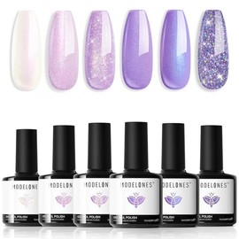 modelones- Juego de esmaltes de uñas en gel con purpurina morada, 6 colores, esmalte en gel de sirena violeta brillante, gel brillante para ojos de...
