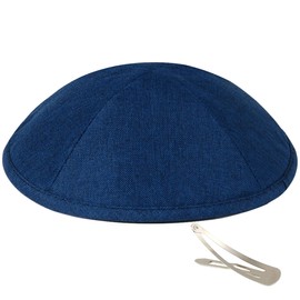 Zion Judaica Deluxe Linen Kippah Yamakas - Yarmulkes para ceremonia para hombre con clips, Azul marino, One Size