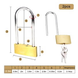PLATEYTR Pack of 2 padlocks with key, 60mm long shackle solid brass padlock outdoor weatherproof mini padlock key similar locker locks suitable for school, gym lockers, cupboards, suitcases (yellow)