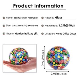 EUSTUMA Hand Blown Glass Flower Figurine,Glass Paperweight for Birthday Gift