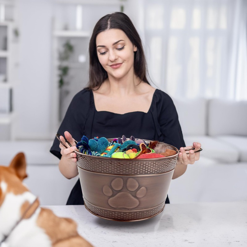 BREKX Metal Indestructible Dog Toy Bin - Storage Bin with