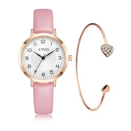 CIVO Ladies Watch Analog Quartz Fashion Watch for Women Simple Designed Watch Women Set Leather Strap Elegant Casual Slim Wrist Watch Pink