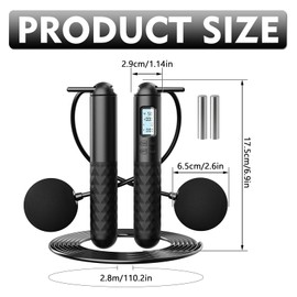 Ropeless Skipping Rope, Cordless Skipping Rope for Adults with Counter, Portable Digital Weighted Skipping Rope, Adjustable Jumping Rope for Women Men Home Gym Workout Equipment (Black)