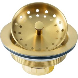 LQS Montaje de Drenaje para Fregadero de Cocina, colador de Cesta de Drenaje de Fregadero de Acero Inoxidable 304 con Cesta de colador extraíble y tapón de 3-1/2 Pulgadas, Dorado