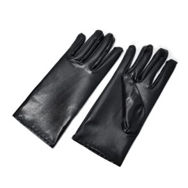 DreamHigh Women Metallic Shining Satin Mittens Wrist Length Costume Dress Gloves (Black)