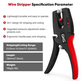 Upgraded Auto Wire Stripper with Adjustment Slider,Stripping Range 7-32AWG,2 in 1 Stripper Tool with Recessed Wire Cutter Works for PVC Insulated Wire in Solid-core,Multiple and Fine Stranded Wires