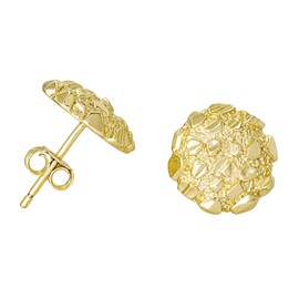 Nugget Stud Earrings - Yellow Gold Plated Sterling Silver Textured Chunky Studs - Hypoallergenic Minimalist Earrings for Men-Women SSGER-513NGT-12MM