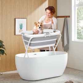 BEBEROAD PETS B1 2 in 1 Dog Bath Tub Dog Washing Station with Bath Brush for Bathing and Grooming, Elevated Collapsible Foldable Portable Shower Bathtub for Small Dogs Cats Pet, Indoor and Outdoor