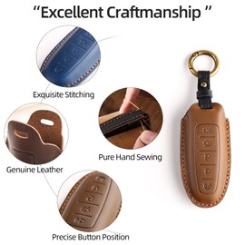 Key Fob Cover, Leather 4/5 Buttons Car Key Cover, Key Fob Protector Car Key Case Fit for Ford Lincoln C-Max Edge Escape Expedition Explorer Fiesta Flex Focus Taurus MKS MKT MKX Navigator (Brown)