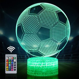 SEVEN LADY Soccer 3D Lamp Night Light with Remote & Touch Control,Multiple Colour & Flashing Modes and Brightness Adjusted,USB & Batteries Powered,Best Gifts for Sport Lovers Boys Girls Kids (Soccer)