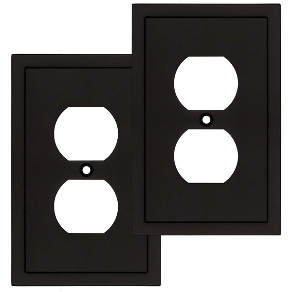 Modern Edge Decorative Wall Plate Switch Plate Outlet Cover, Durable Solid Zinc Alloy (Single Duplex 2PK, Matte Black)