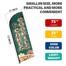 Cookies with Cakes Feather Flag for Business Advertising 6 FT Swooper Flag for Storefronts Retailers Shops Food Trucks Events and Fairs (Flag Only)