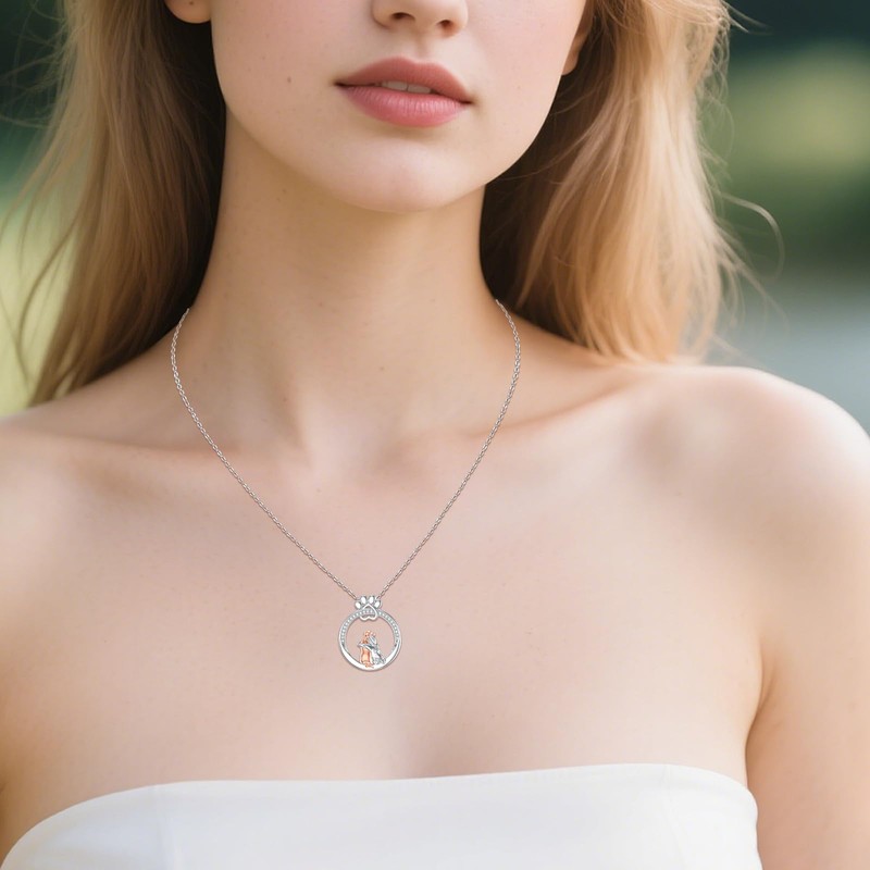 CHENGHONG Dog Necklace 925 Sterling Silver Chain with Dog Pendant