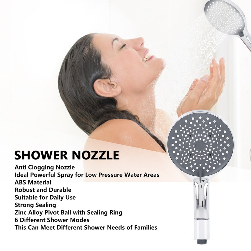 6 Modes High Pressure Shower Head with Anti Clogging Nozzle
