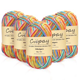 Coopay Wool for Crochet, 5 x 45 g Colour Gradient Crochet Yarn, 5-Ply Wool for Knitting, Soft Crochet Yarn, Multicoloured, Colourful Yarn for Knitting, Crochet, Beautiful Acrylic Yarn for Beginners