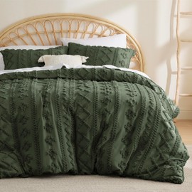 Bedsure Boho Duvet Cover King Size - Tufted Duvet Cover King Size for All Seasons, 3 Pieces Soft Shabby Chic Embroidery Boho Bedding Duvet Cover for Gifts (Olive Green, King, 104x90)