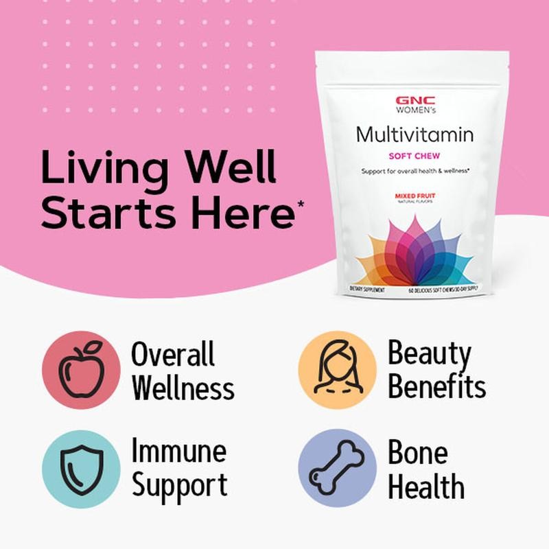 GNC Women's Ultra Mega Multivitamin Soft Chews, Mixed Fruit, 60