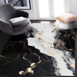 Black White Gold Marble Texture Modern Abstract Area Rug 5x7 Faux Wool Ultra Soft Shag Rug for Living Room Bedroom Diningroom Non Shedding Indoor Floor Carpet Runners